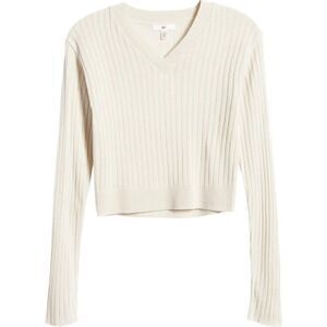 BP Reagan Rib Crop Sweater Ivory Long Sleep Form Fitting Women’s Size XXS 00